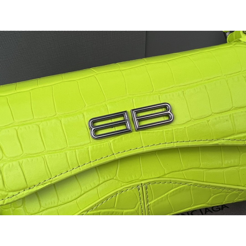 Ba*len*cia*ga croc-embossed calfskin handbag fluorescent green