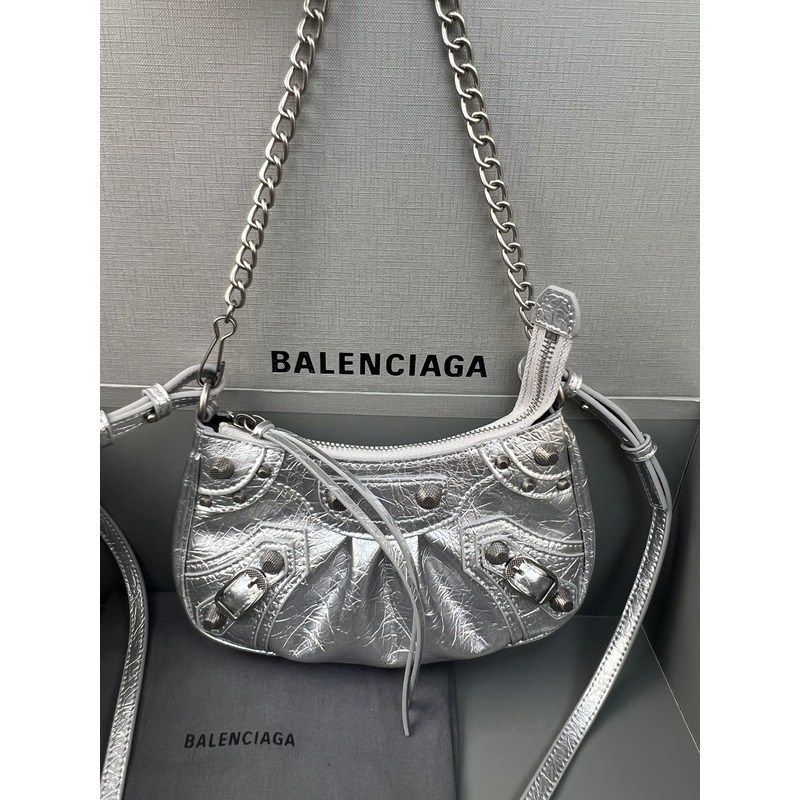 Ba*len*cia*ga le cagole leather shoulder bag sliver