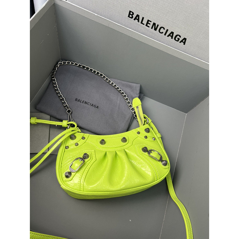 Ba*len*cia*ga le cagole leather shoulder bag fluorescent green