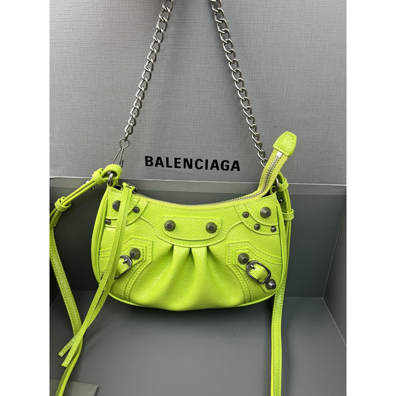 Ba*len*cia*ga le cagole leather shoulder bag fluorescent green