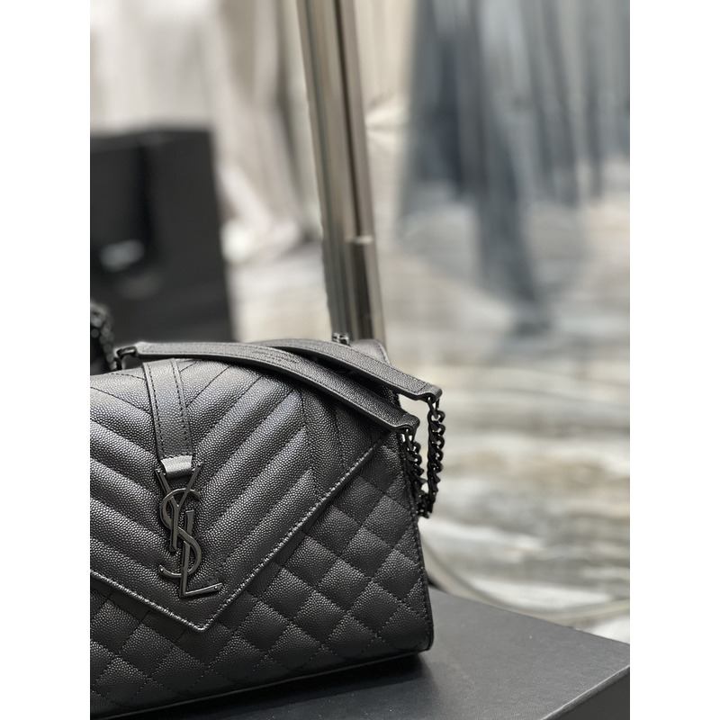 Saint Laurent Grain-embossed Quilted Leather Envelope Bag Black