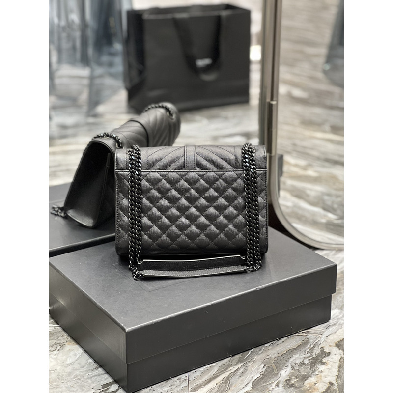 Saint Laurent Grain-embossed Quilted Leather Envelope Bag Black