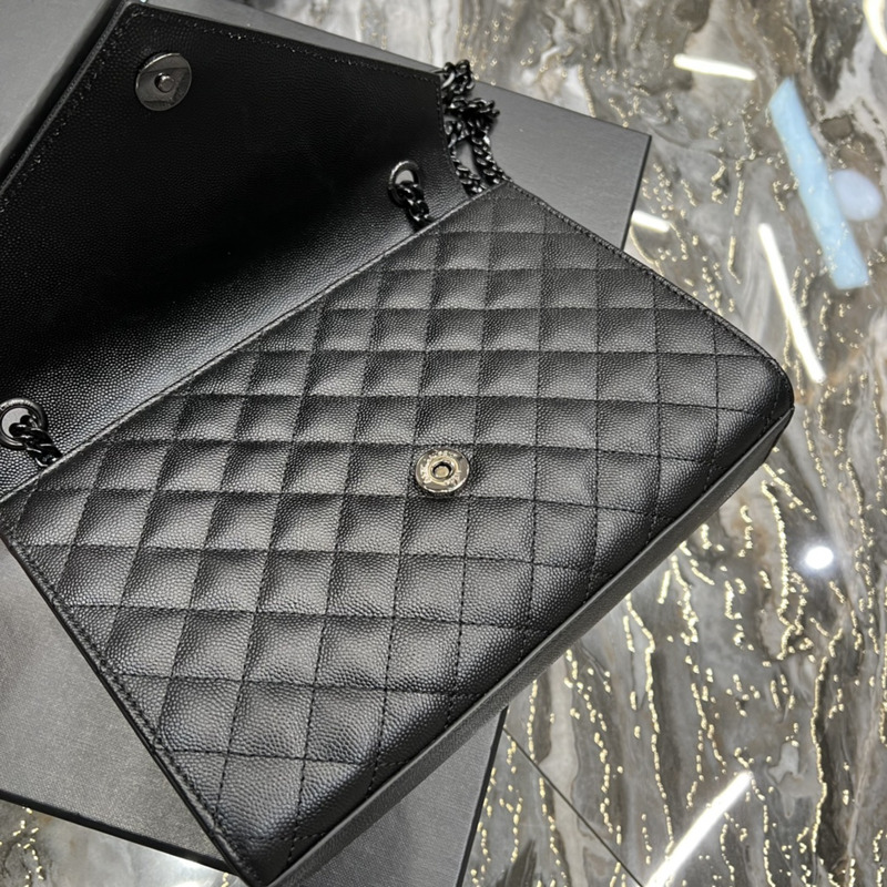 Saint Laurent Grain-embossed Quilted Leather Envelope Bag Black