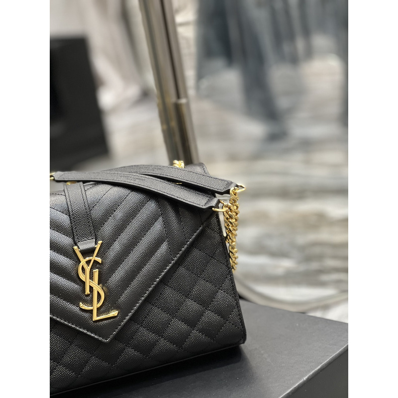 Saint Laurent Grain-embossed Quilted Leather Envelope Bag Black