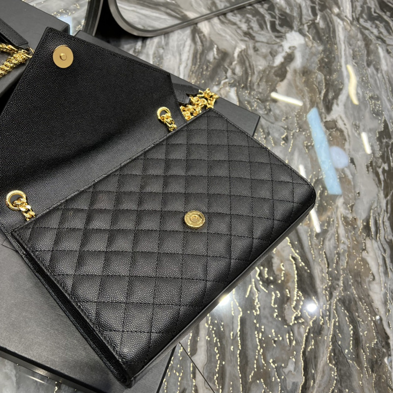 Saint Laurent Grain-embossed Quilted Leather Envelope Bag Black