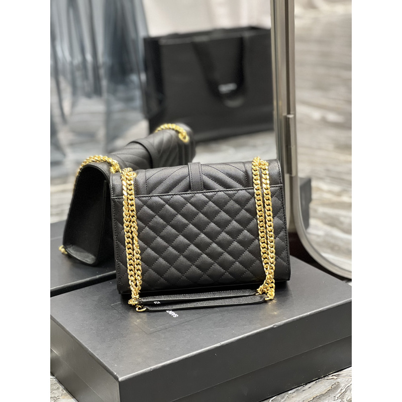 Saint Laurent Grain-embossed Quilted Leather Envelope Bag Black