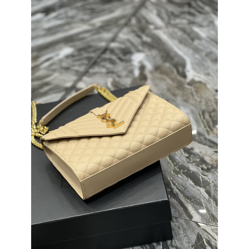 Saint Laurent Grain-embossed Quilted Leather Envelope Bag Apricot