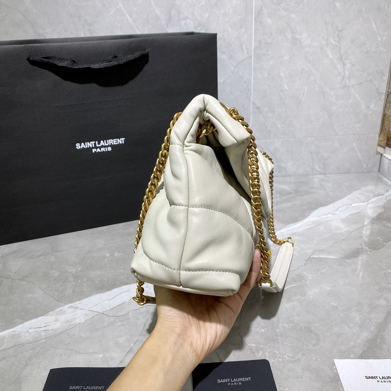 Saint Laurent Puffer Loulou Leather Shoulder Bag White