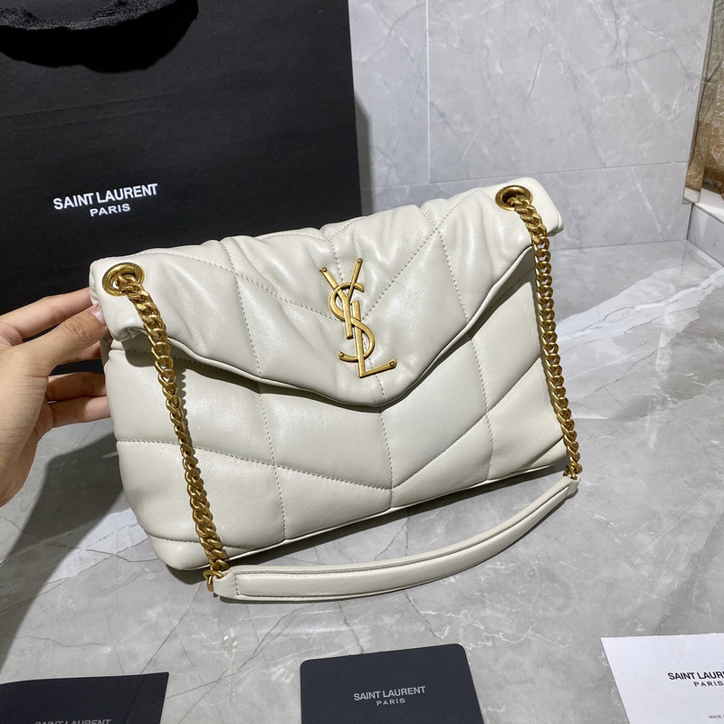 Saint Laurent Puffer Loulou Leather Shoulder Bag White