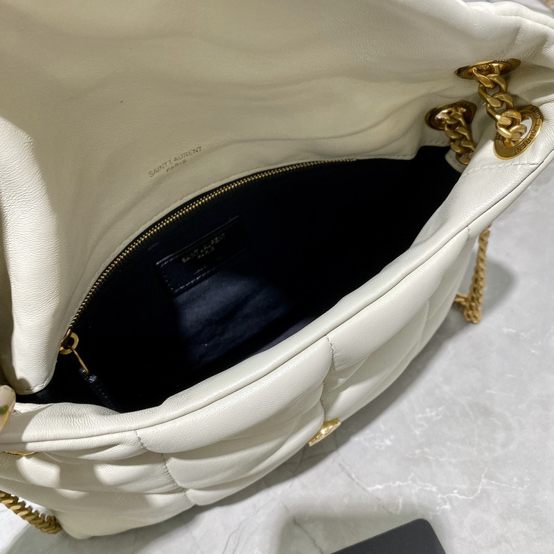 Saint Laurent Puffer Loulou Leather Shoulder Bag White