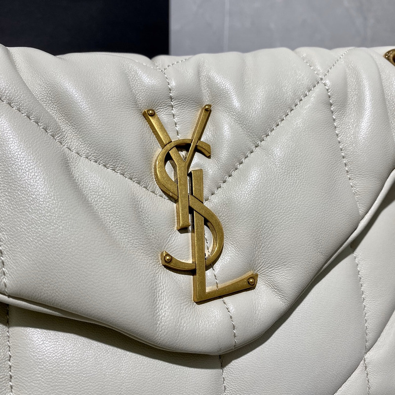 Saint Laurent Puffer Loulou Leather Shoulder Bag White