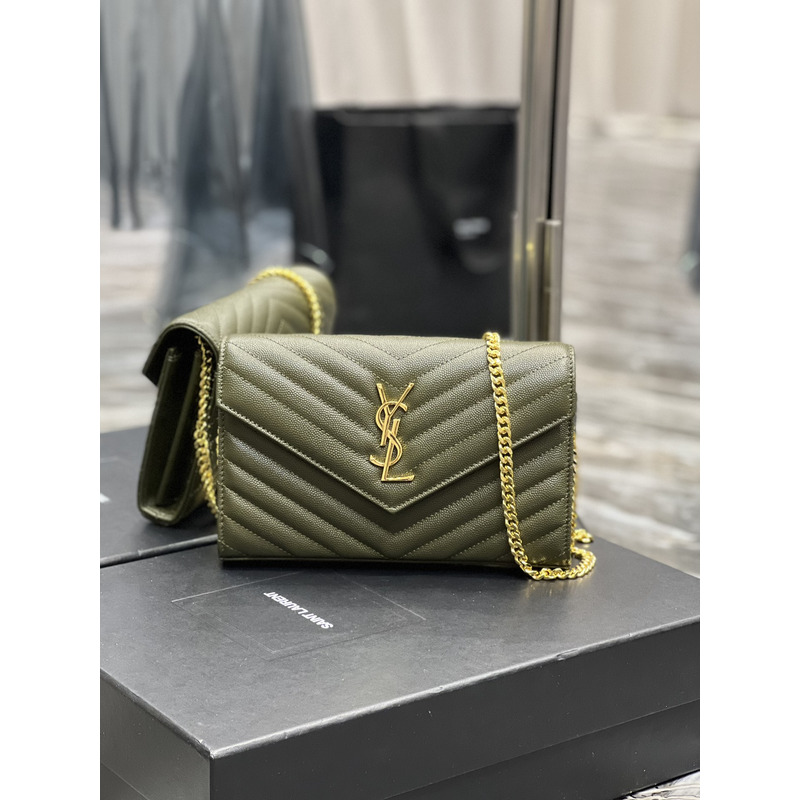 Saint Laurent Monogram Envelope Bag Avocado Green