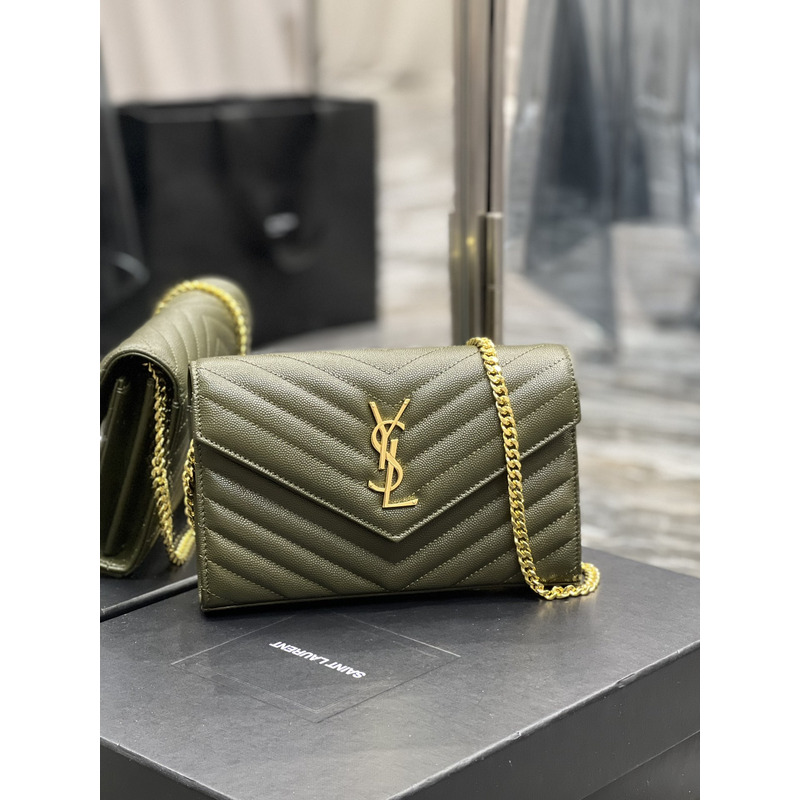 Saint Laurent Monogram Envelope Bag Avocado Green