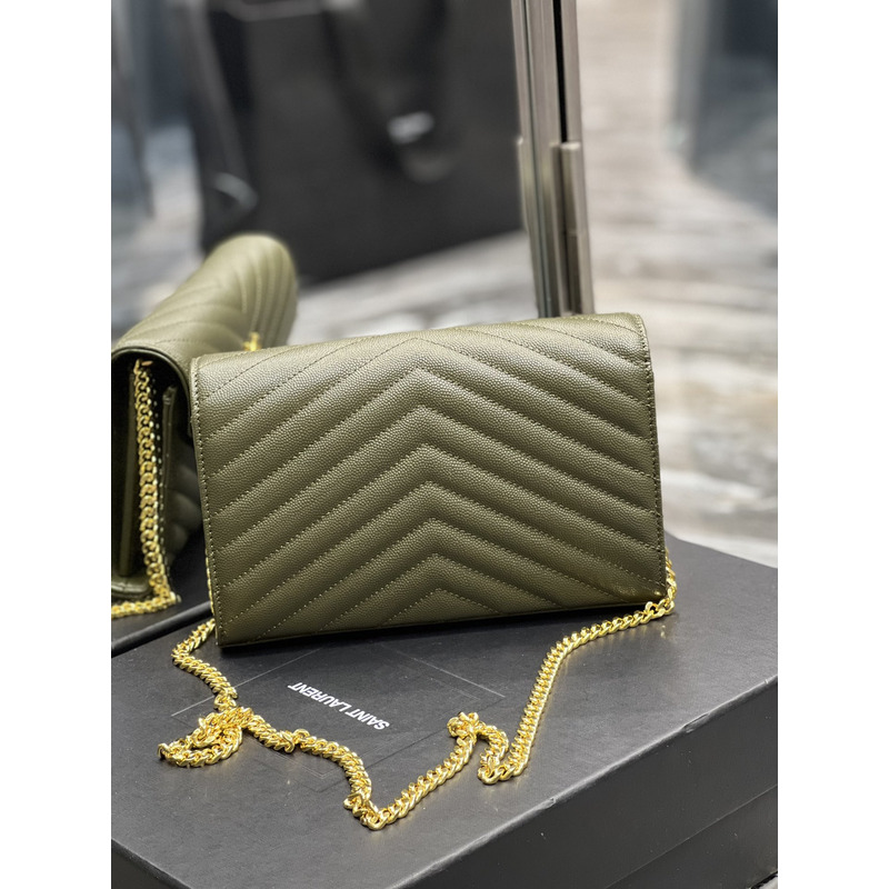 Saint Laurent Monogram Envelope Bag Avocado Green