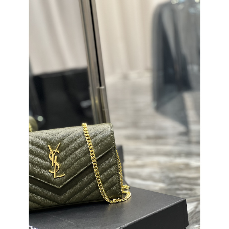 Saint Laurent Monogram Envelope Bag Avocado Green