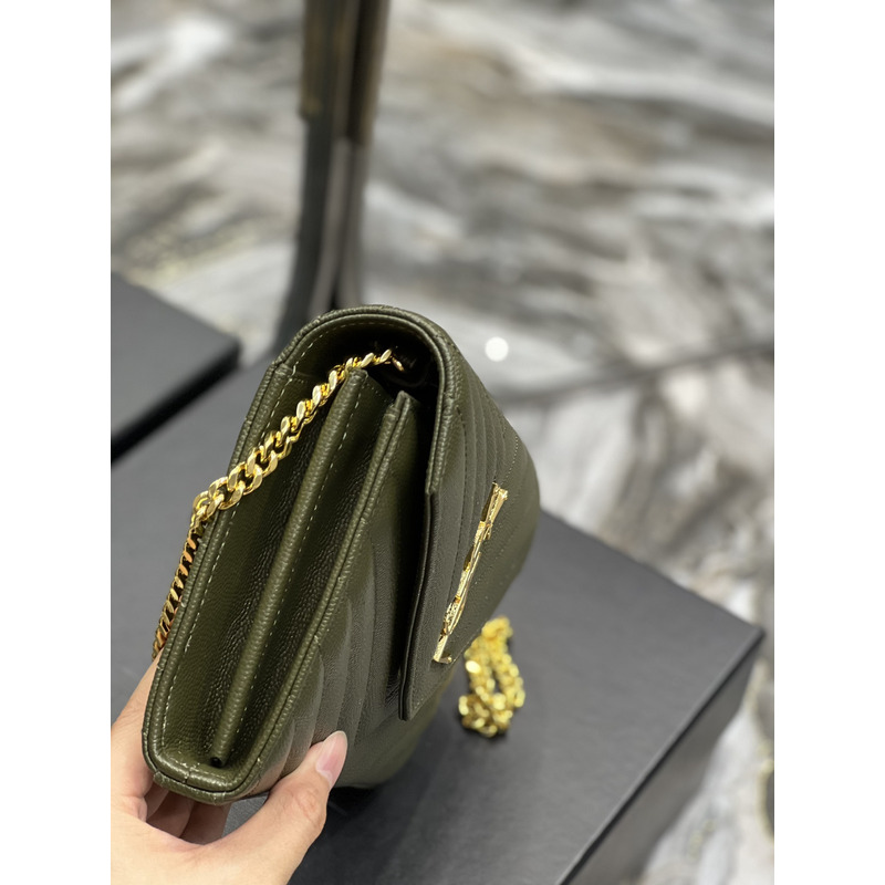 Saint Laurent Monogram Envelope Bag Avocado Green