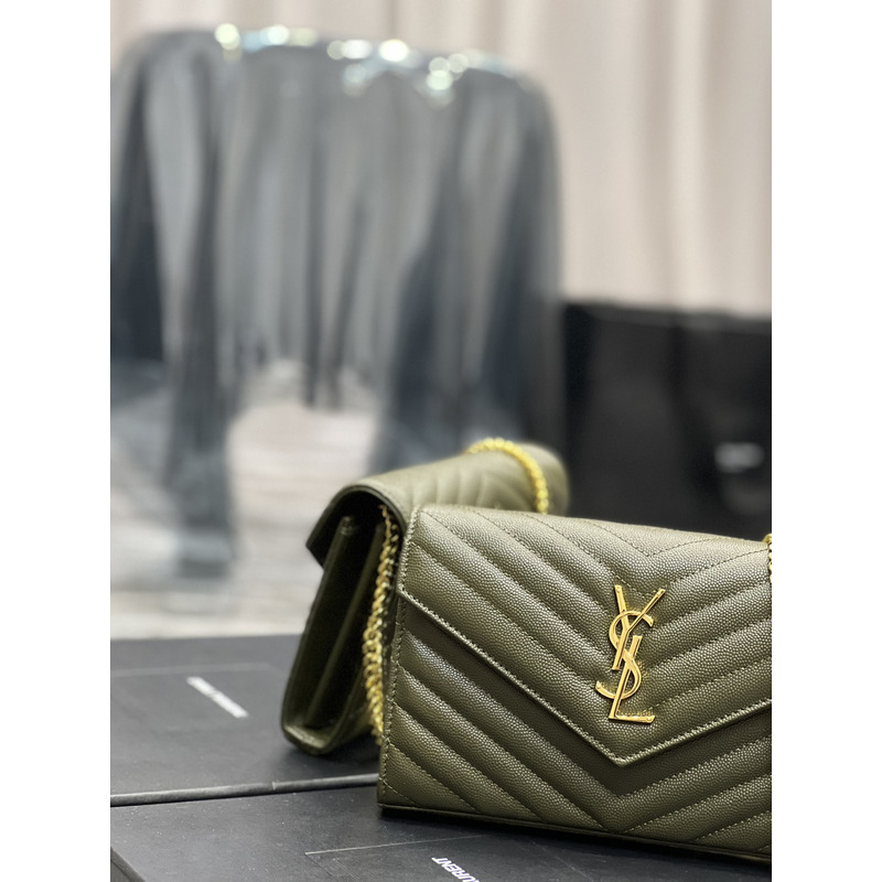 Saint Laurent Monogram Envelope Bag Avocado Green