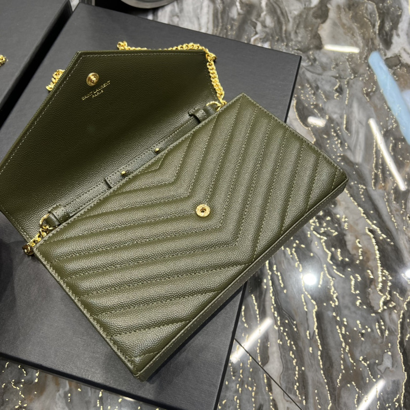 Saint Laurent Monogram Envelope Bag Avocado Green