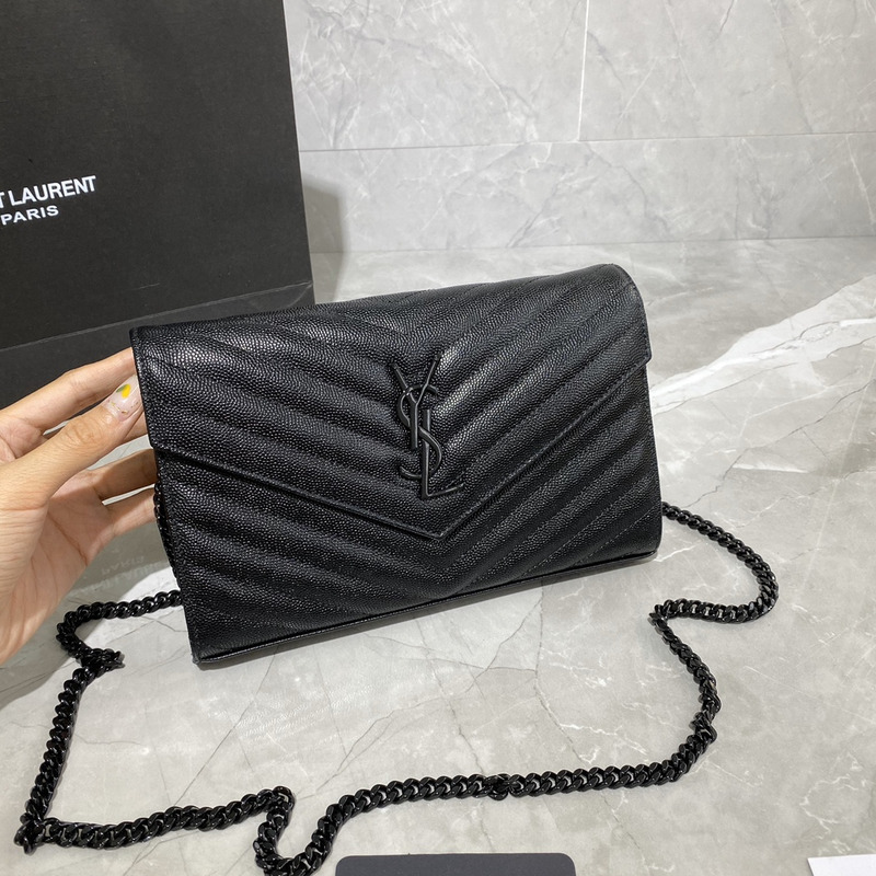 Saint Laurent Caviar Textured Envelope Bag Black