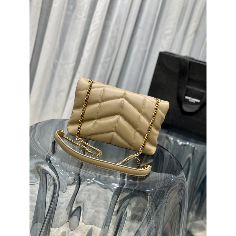 Saint Laurent Mini Puffer Loulou Quilted Leather Bag New 23×15.5×8.5cm Dark Beige