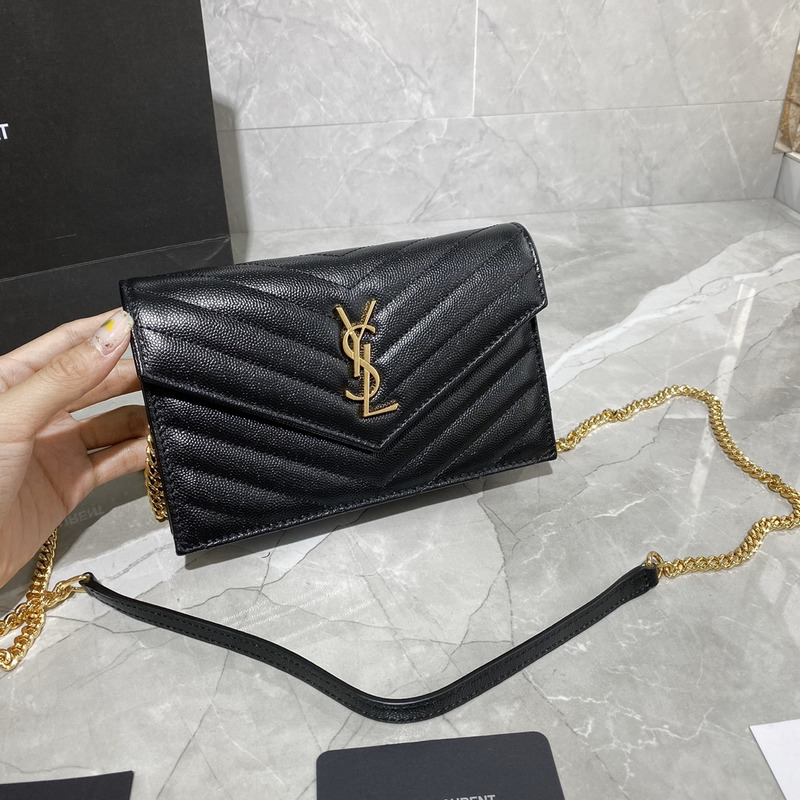 Saint Laurent Simple V-Embroidered One-Shoulder Crossbody Bag 19x11.5x4cm Black