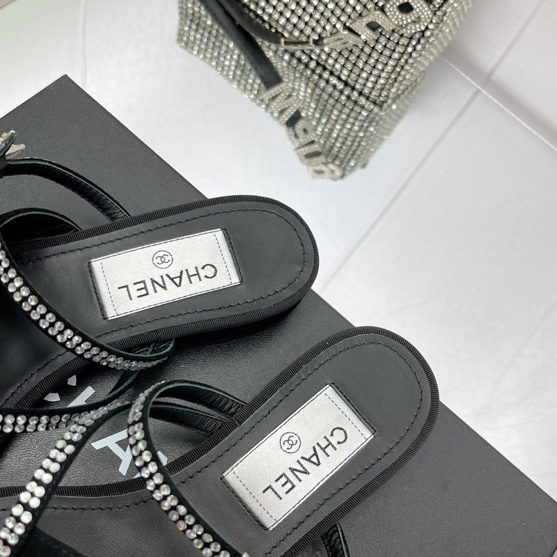 Ch*el suede calfskin & strass slides black