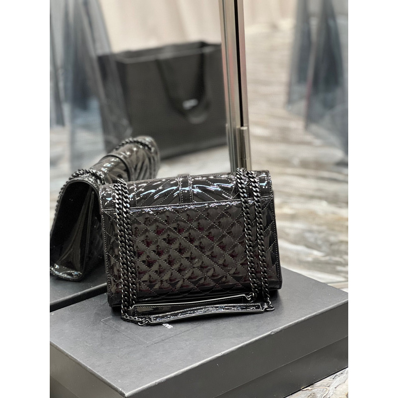 Saint Lauren  Quilted Leather Envelope Bag in Patent Leather Black Black Buckle