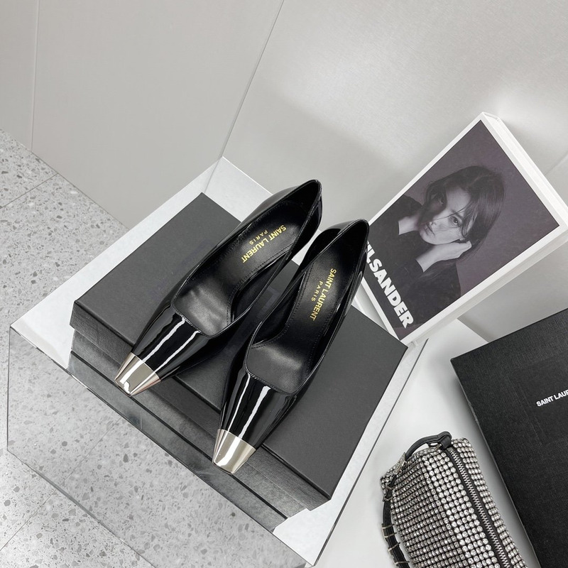 Saint Laurent Patent Leather Metal Toe Pumps