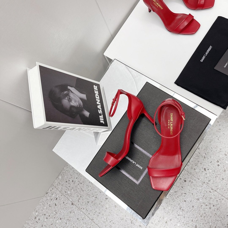 Saint Laurent Amber Leather Sandals Red