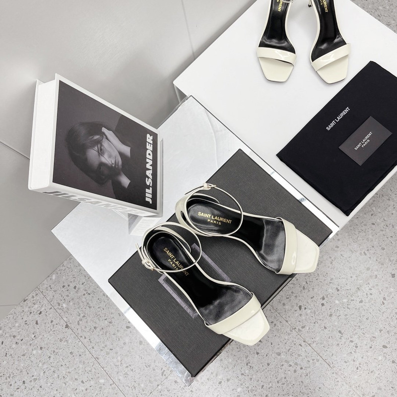 Saint Laurent Amber Leather Sandals White 6.5cm