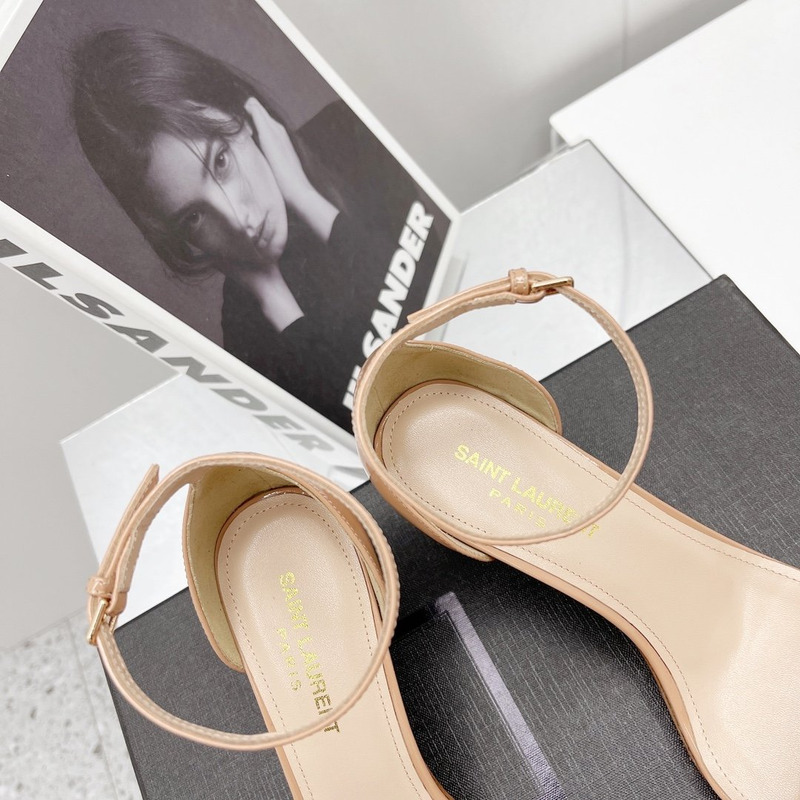 Saint Laurent Amber Leather Sandals Kahaki