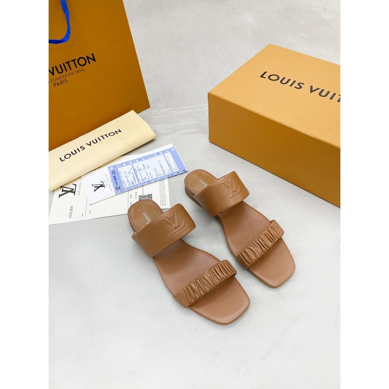 l**is V*t*n square toe flat slippers brown