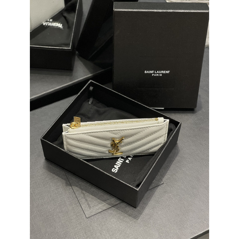 Saint Laurent Monogram Quilted Textured-leather Wallet White