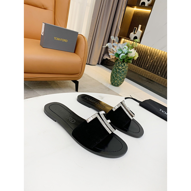 Tom Ford Flip Flops in Genuine Leather Black