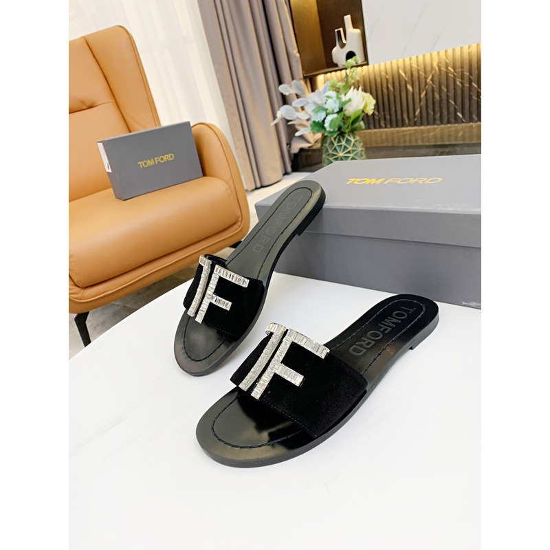 Tom Ford Flip Flops in Genuine Leather Black