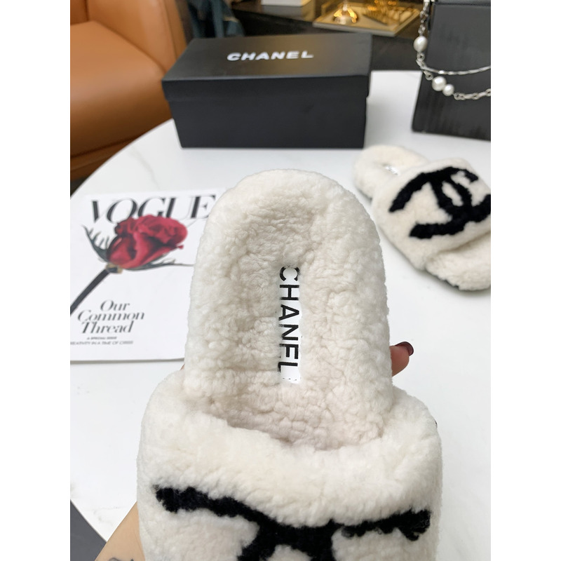 Ch*el fur all-in-one slippers white