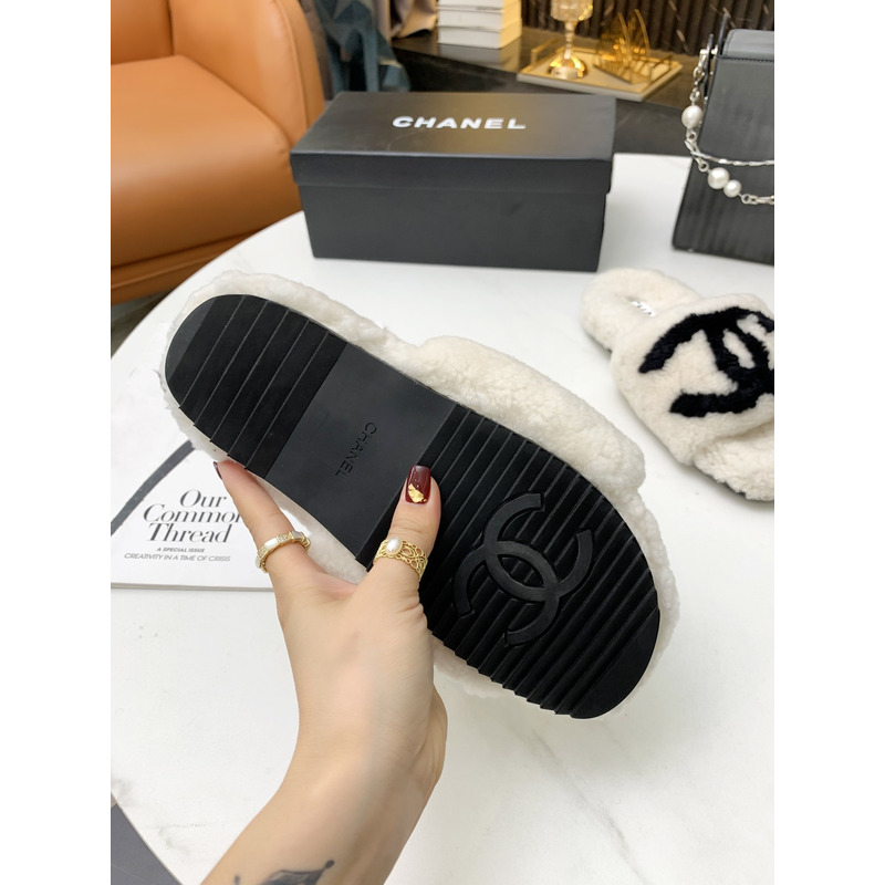 Ch*el fur all-in-one slippers white