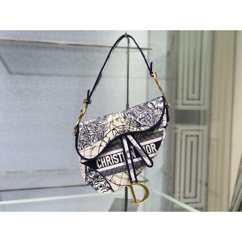 D*or jouie print embroidered saddle bag blue