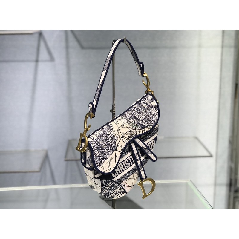 D*or jouie print embroidered saddle bag blue