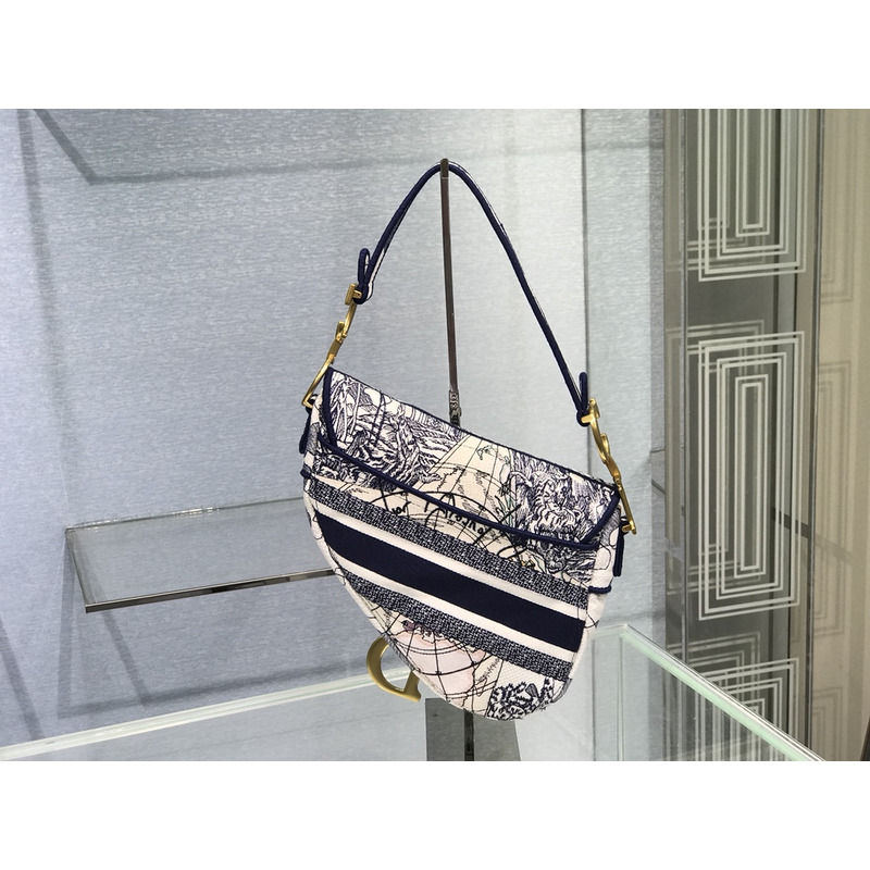 D*or jouie print embroidered saddle bag blue