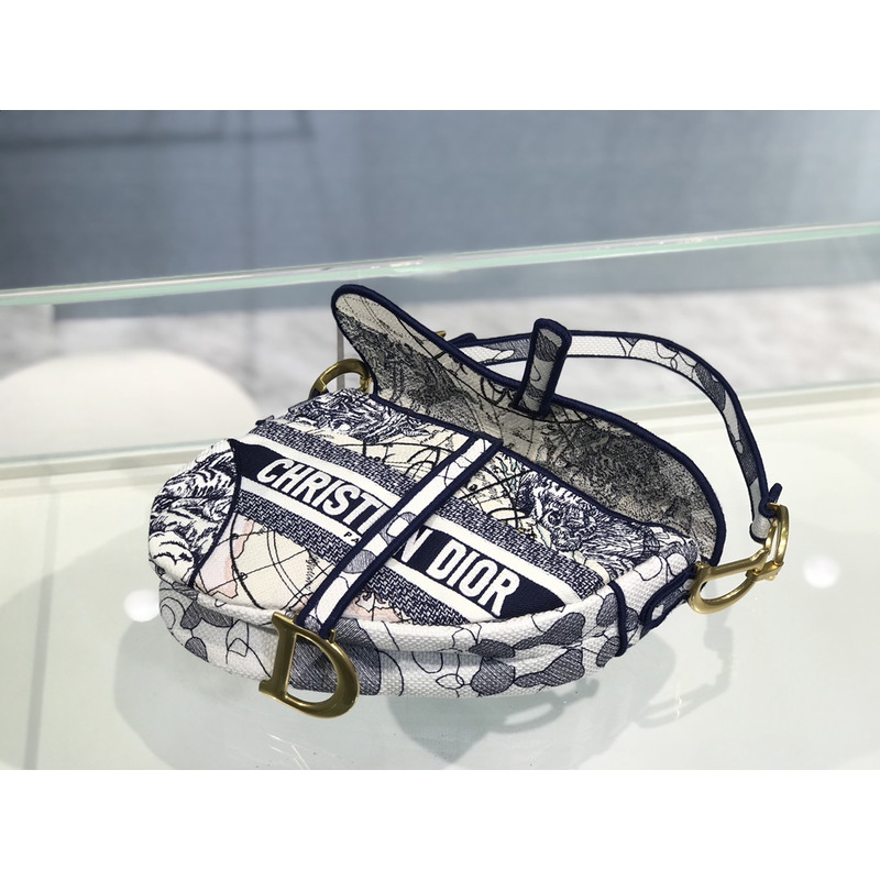 D*or jouie print embroidered saddle bag blue