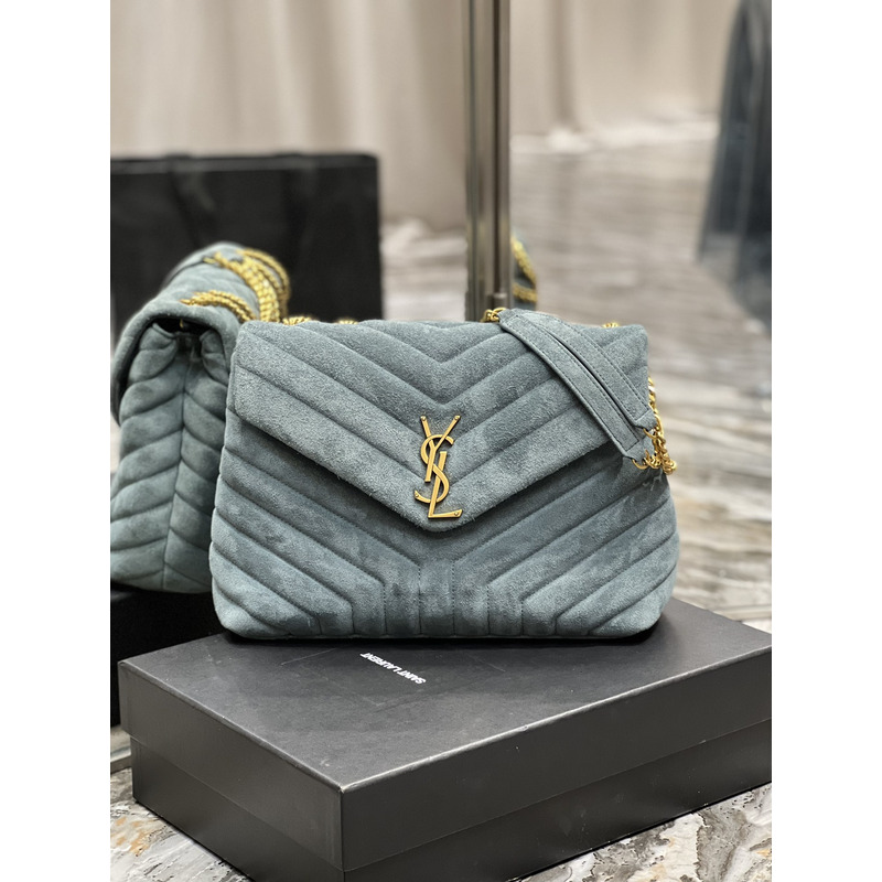 Saint Laurent Loulou Toy Suede Shoulder Bag Glacier Blue