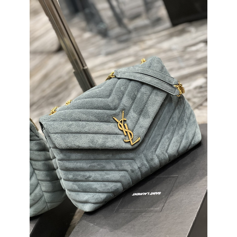 Saint Laurent Loulou Toy Suede Shoulder Bag Glacier Blue