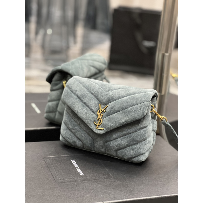 Saint Laurent Light Frosted Outer Handle Crossbody Bag 20×14×7cm Grey