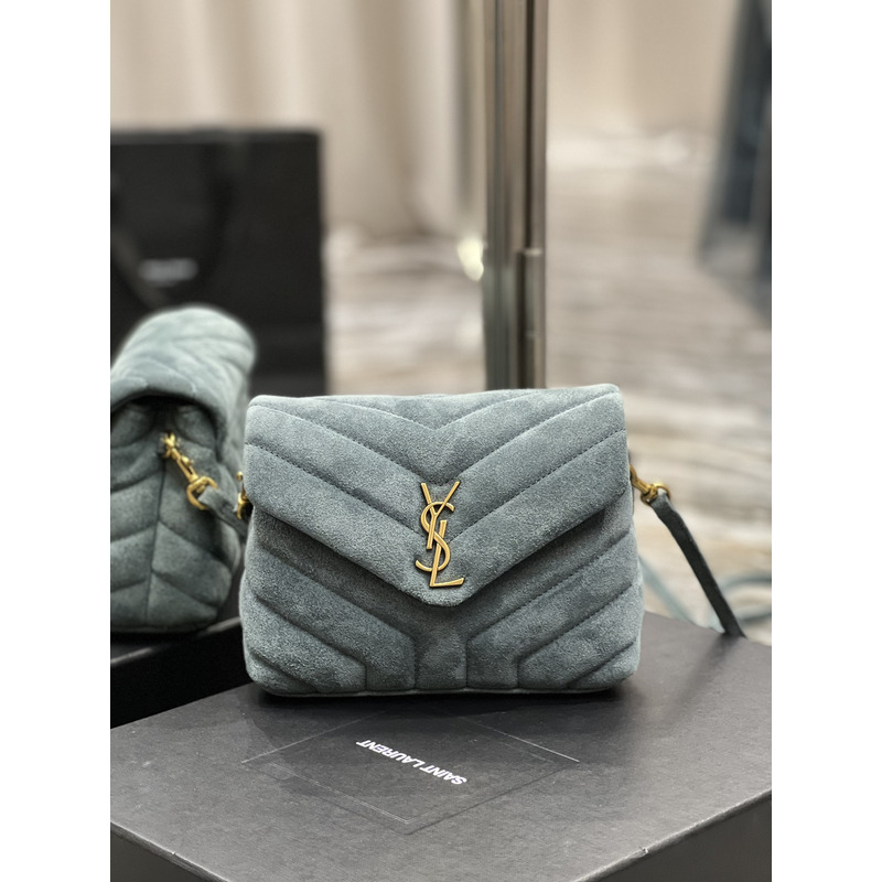 Saint Laurent Light Frosted Outer Handle Crossbody Bag 20×14×7cm Grey