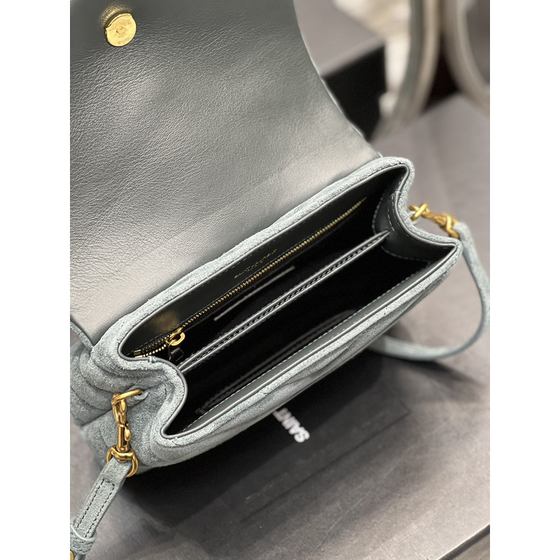 Saint Laurent Light Frosted Outer Handle Crossbody Bag 20×14×7cm Grey