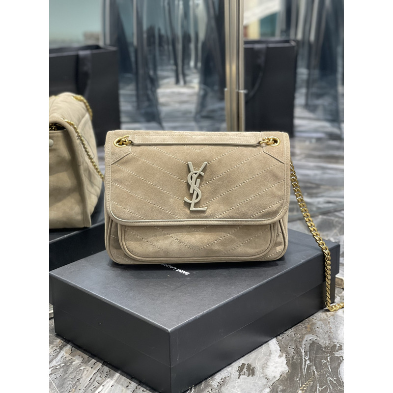 Saint Laurent Niki Nubuck Cowhide Messenger Bag Beige