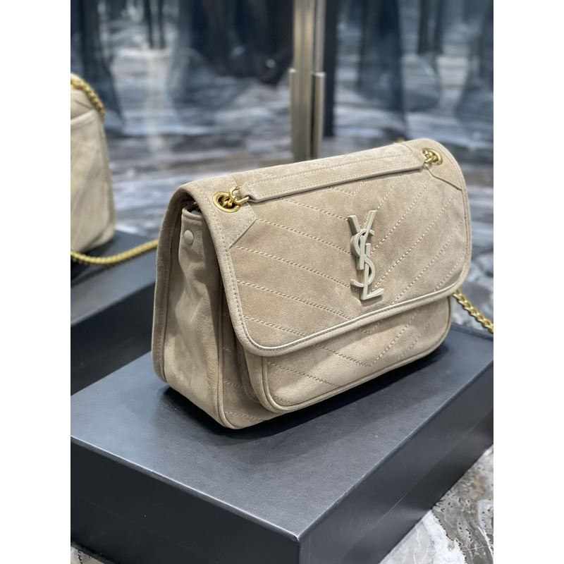 Saint Laurent Niki Nubuck Cowhide Messenger Bag Beige