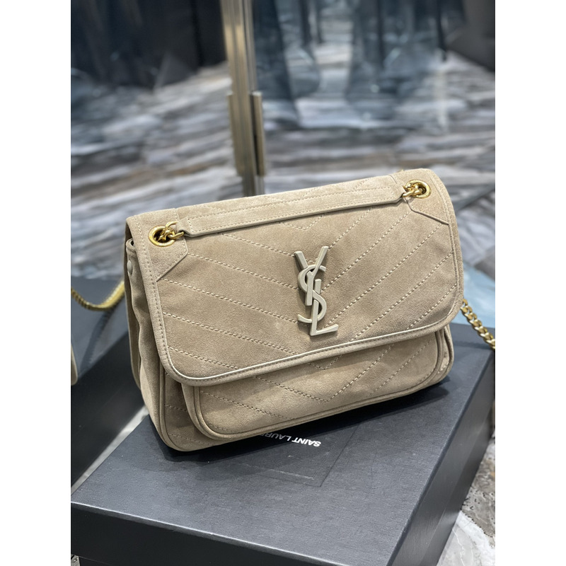 Saint Laurent Niki Nubuck Cowhide Messenger Bag Beige