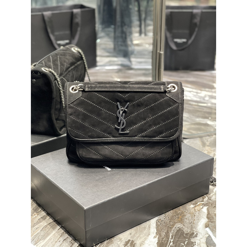 Saint Laurent Niki Nubuck Cowhide Messenger Bag Black